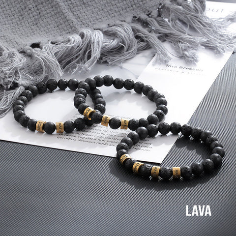 Custom Name Lava Tiger Eye Beads Bracelet, for Rich for Good Luck