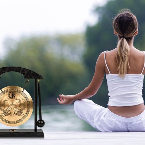 Zen Art Brass Feng Shui Desktop Gong for Home Office Table Decor Collectible Figurines