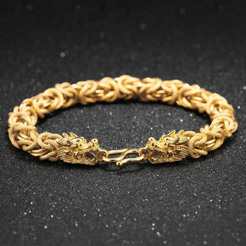 Pulsera Dragón Dorado de Doble Cabeza - Éxito y Fortuna