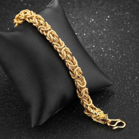 Pulsera Dragón Dorado de Doble Cabeza - Éxito y Fortuna