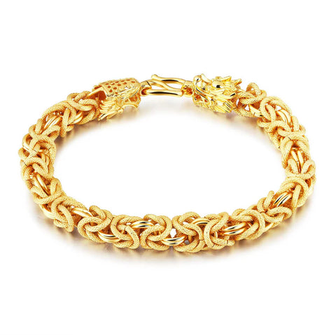 Pulsera Dragón Dorado de Doble Cabeza - Éxito y Fortuna