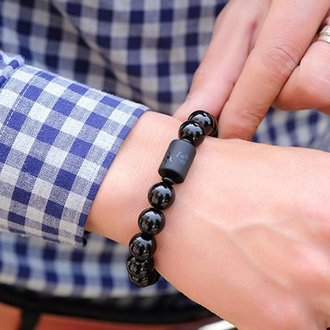 Natural Obsidian Stone Bead Bracelet, Dragon and Phoenix Totem Jewelry