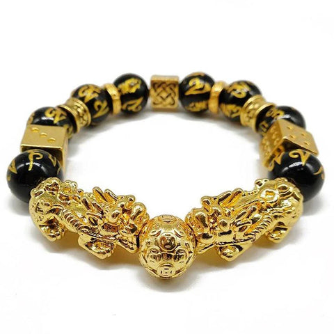 Pulsera Doble Pixiu Chapada en Oro - Riqueza y Protección Extremas