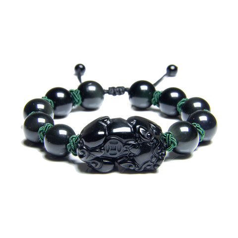 Pulsera de riqueza de obsidiana negra Feng Shui - Pixiu trae buena suerte y prosperidad 