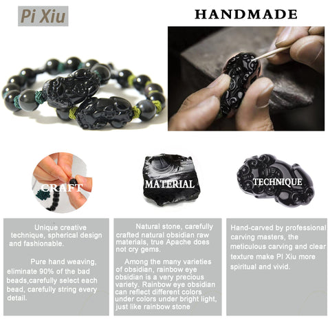 Pulsera de riqueza de obsidiana negra Feng Shui - Pixiu trae buena suerte y prosperidad 