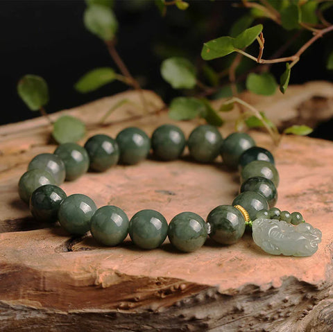 Pulsera de Jade Verde con Pixiu - Invita a la riqueza y a las energías calmantes 