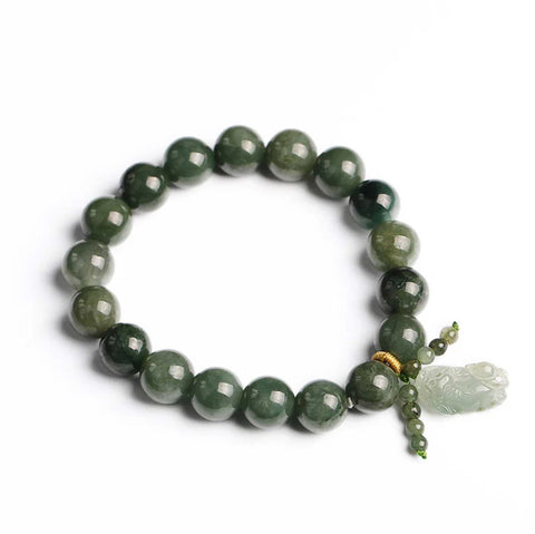 Pulsera de Jade Verde con Pixiu - Invita a la riqueza y a las energías calmantes 