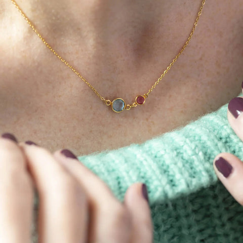 Mother and child birthstone link necklace