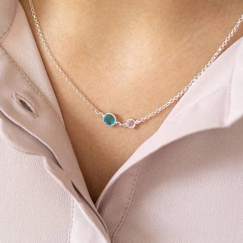 Mother and child birthstone link necklace