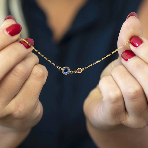 Collar de eslabones con piedras de nacimiento para madre e hijo