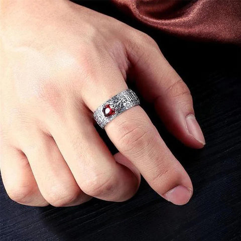 Natural Garnet Pixiu Ring - Feng Shui Wealth Ring