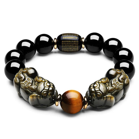 Natural Gold Obsidian Double Pi Yao Wealth Bracelet