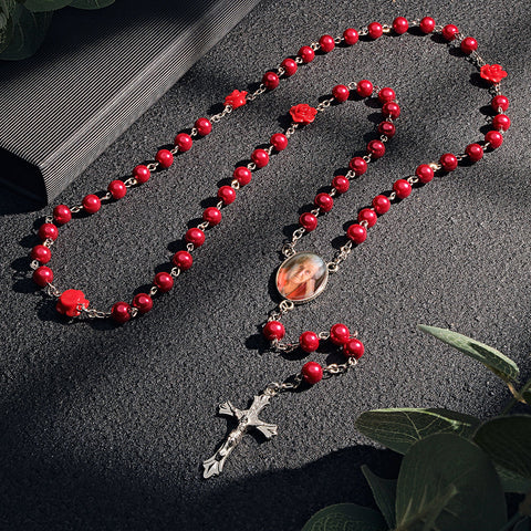 Custom Rosary Beads Cross Necklace Sentimental Memorial Gifts For Catholics Necklace With Photo