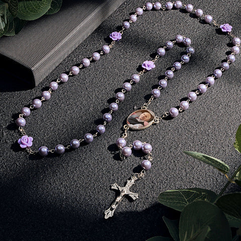 Custom Rosary Beads Cross Necklace Sentimental Memorial Gifts For Catholics Necklace With Photo