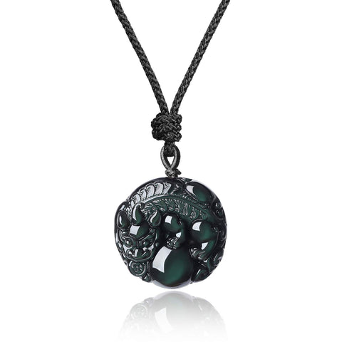 Pixiu Gemstone Obsidian Pendant Amulet Necklace