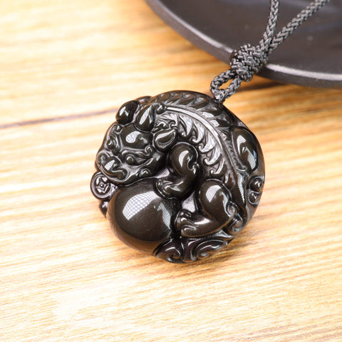 Pixiu Gemstone Obsidian Pendant Amulet Necklace