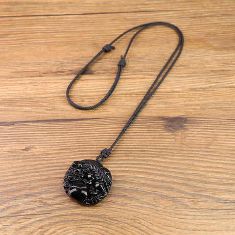 Pixiu Gemstone Obsidian Pendant Amulet Necklace