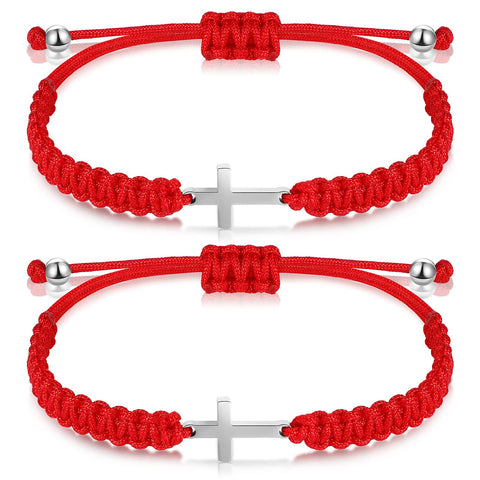 2 Pieces Handmade Friendship Cross Bracelet,  String Rope Braided