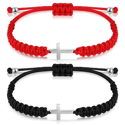 2 Pieces Handmade Friendship Cross Bracelet,  String Rope Braided