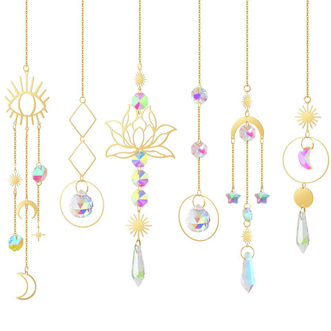 6Pieces Colorful Crystals Suncatcher Hanging Sun Catcher with Chain Pendant