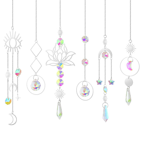 6Pieces Colorful Crystals Suncatcher Hanging Sun Catcher with Chain Pendant