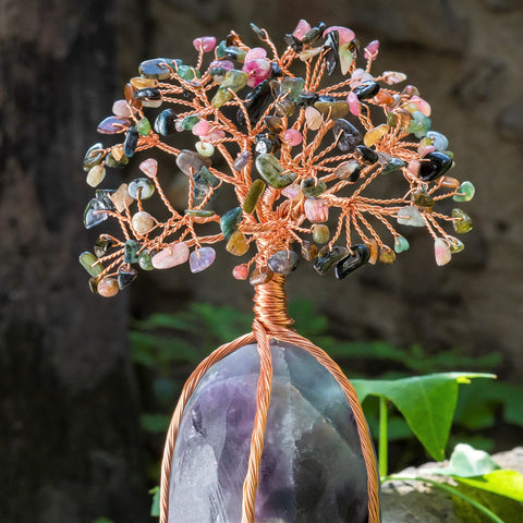 Crocon Árbol de piedras preciosas de siete chakras, cristales curativos de Reiki de buena suerte, decoración de equilibrio 