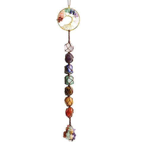 Tree of Life Chakra Stones Healing Crystals Feng Shui Hanging Ornament 7 Chakra Wall Ornament