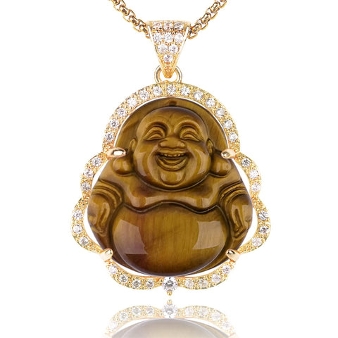 Laughing Buddha Necklace  Green Jade Buddha Pendant  , Lucky Buddha Necklace