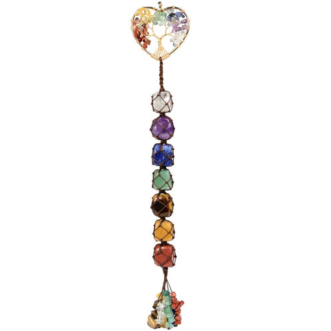 Árbol de la vida, piedras de chakra, cristales curativos, adorno colgante Feng Shui, adorno de pared de 7 chakras 