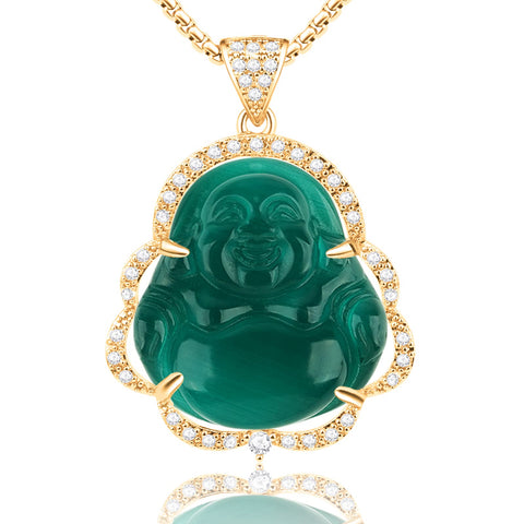 Laughing Buddha Necklace  Green Jade Buddha Pendant  , Lucky Buddha Necklace