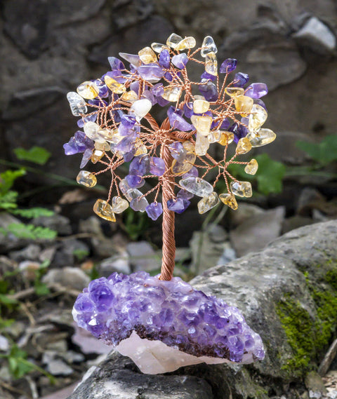 Crocon Árbol de piedras preciosas de siete chakras, cristales curativos de Reiki de buena suerte, decoración de equilibrio 