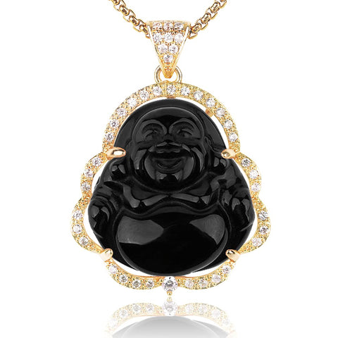 Laughing Buddha Necklace  Green Jade Buddha Pendant  , Lucky Buddha Necklace