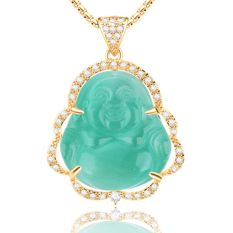 Laughing Buddha Necklace  Green Jade Buddha Pendant  , Lucky Buddha Necklace