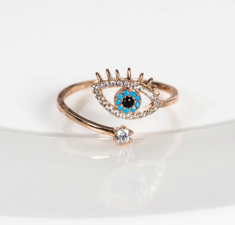 Resizeable Evil Eye Protection Rosegold Ring