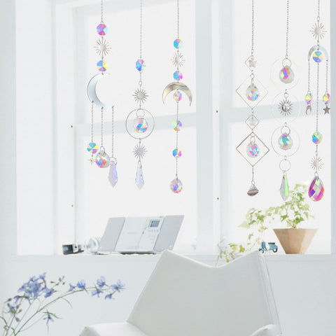 6Pieces Colorful Crystals Suncatcher Hanging Sun Catcher with Chain Pendant