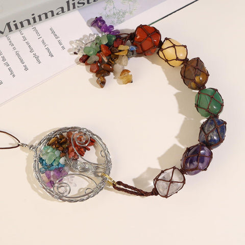 Tree of Life Chakra Stones Healing Crystals Feng Shui Hanging Ornament 7 Chakra Wall Ornament