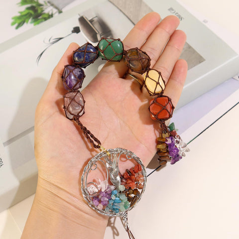 Tree of Life Chakra Stones Healing Crystals Feng Shui Hanging Ornament 7 Chakra Wall Ornament