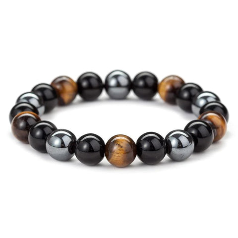 Pulsera de triple protección: ojo de tigre, obsidiana y hematita 