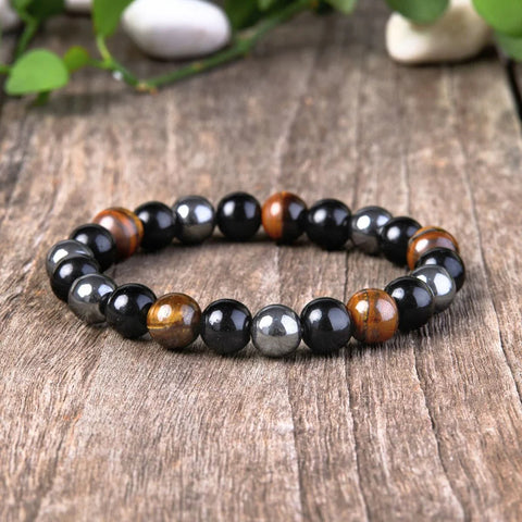 Pulsera de triple protección: ojo de tigre, obsidiana y hematita 