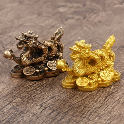 Vintage Chinese Zodiac Dragon Good Luck Statue Gold Bronze