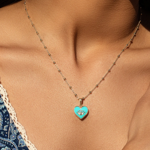 Collar de corazón de mal de ojo - Lealtad y encanto firmes 