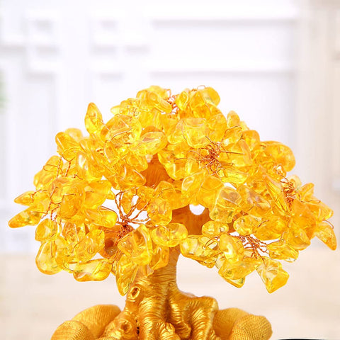 Feng Shui Citrine/Yellow Crytal Money Tree with Chinese Dragon Pots