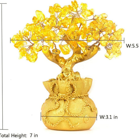 Feng Shui Citrine/Yellow Crytal Money Tree with Chinese Dragon Pots