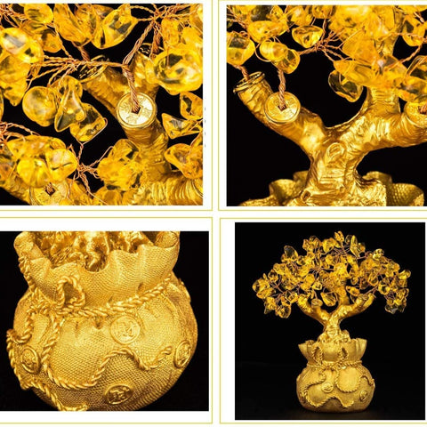 Feng Shui Citrine/Yellow Crytal Money Tree with Chinese Dragon Pots