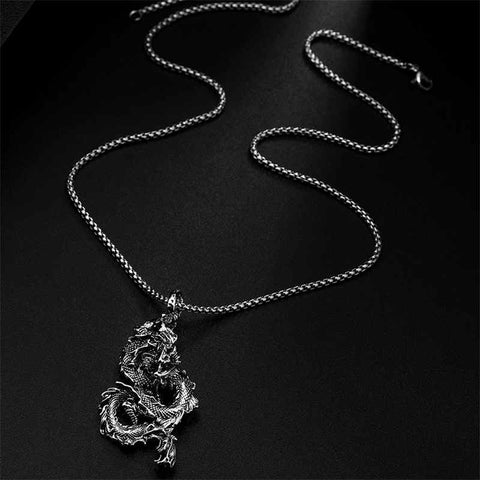 Chinese Dragon Stones Dragon Pattern Steel Strength Necklace Pendant