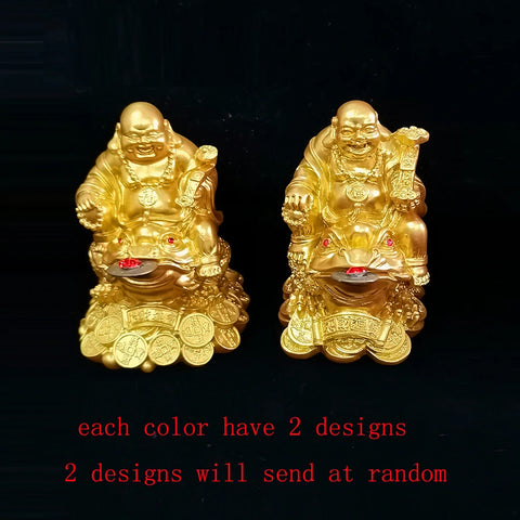 Feng Shui Maitreya Buddha Statue Toad Figurine Money Fortune Wealth Chinese Golden Frog Home Office Tabletop Decoration