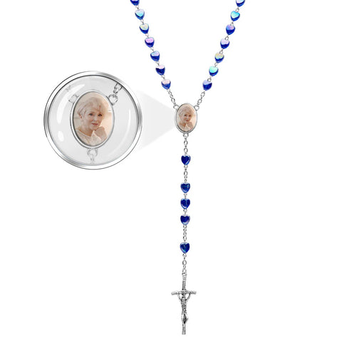 Sentimental For Catholics Collar de corazón personalizado con cuentas de rosario personalizado con foto