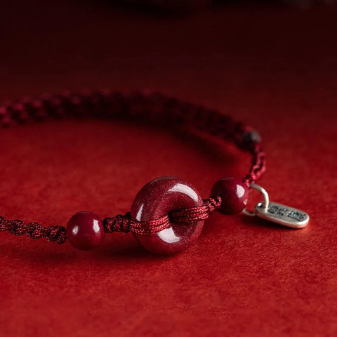 Pulsera tobillera con hebilla de paz de cinabrio hecha a mano con piedras de Buda, abalorio seguro y saludable, pulsera de bendición