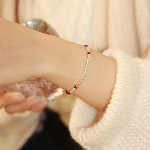 Silver White Agate Red Agate Bead Protection String Braided Bracelet