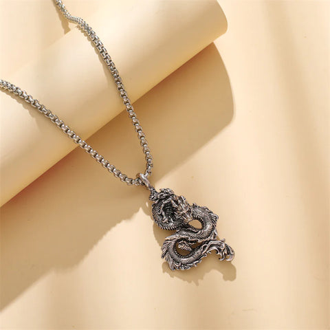 Chinese Dragon Stones Dragon Pattern Steel Strength Necklace Pendant